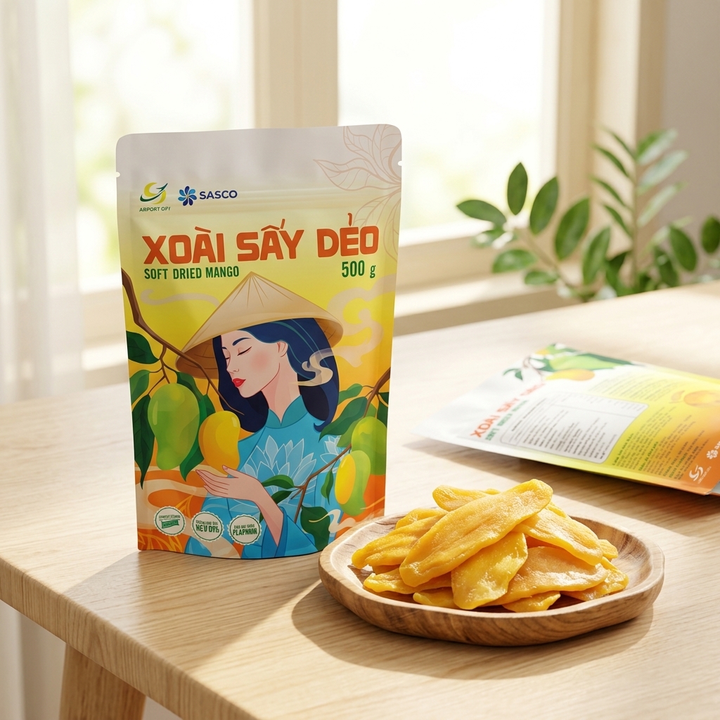 Xoài sấy dẻo, vàng óng tự nhiên, đóng gói tiện dụng